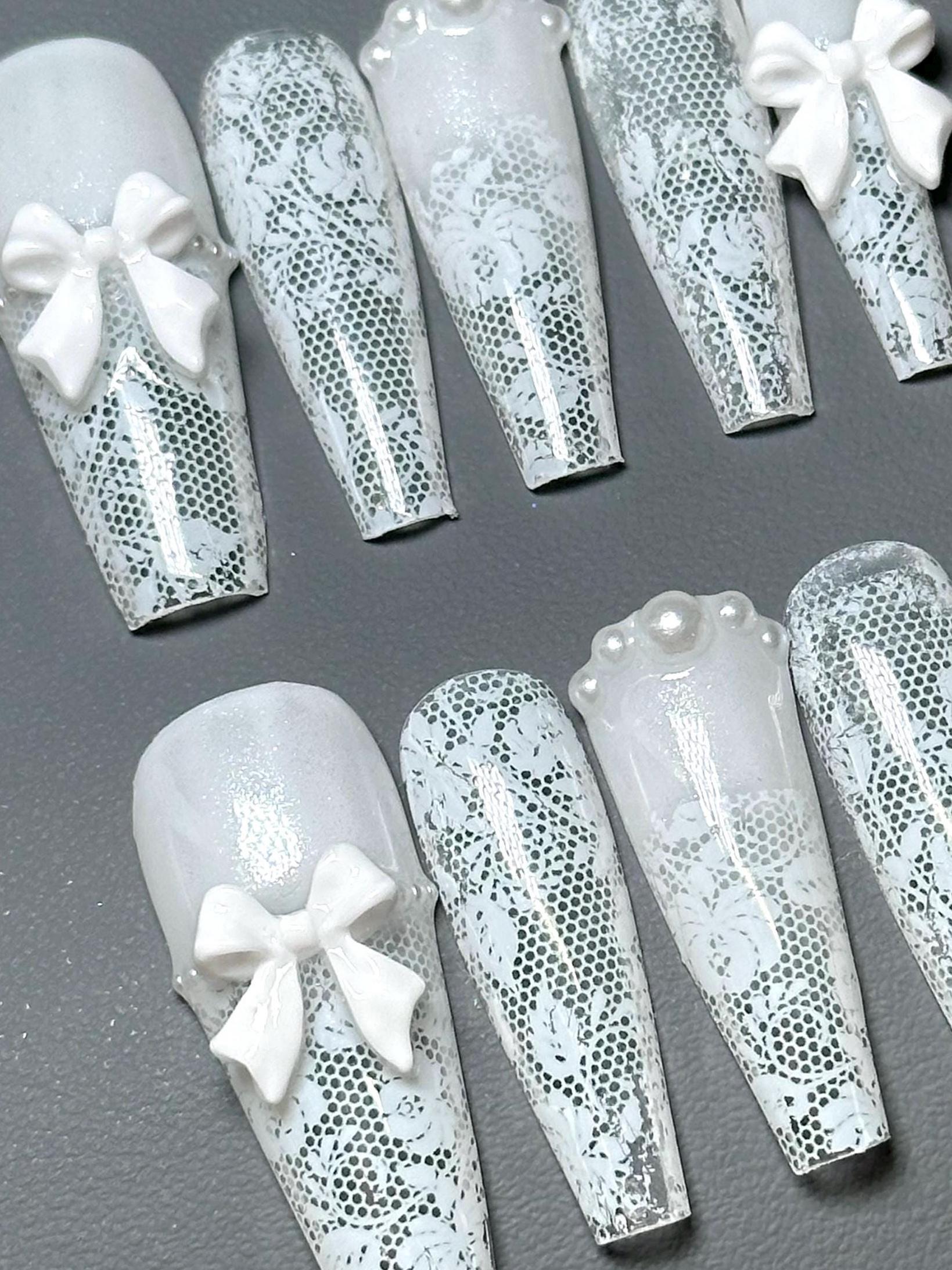 White Lace Custom Press-on Nails